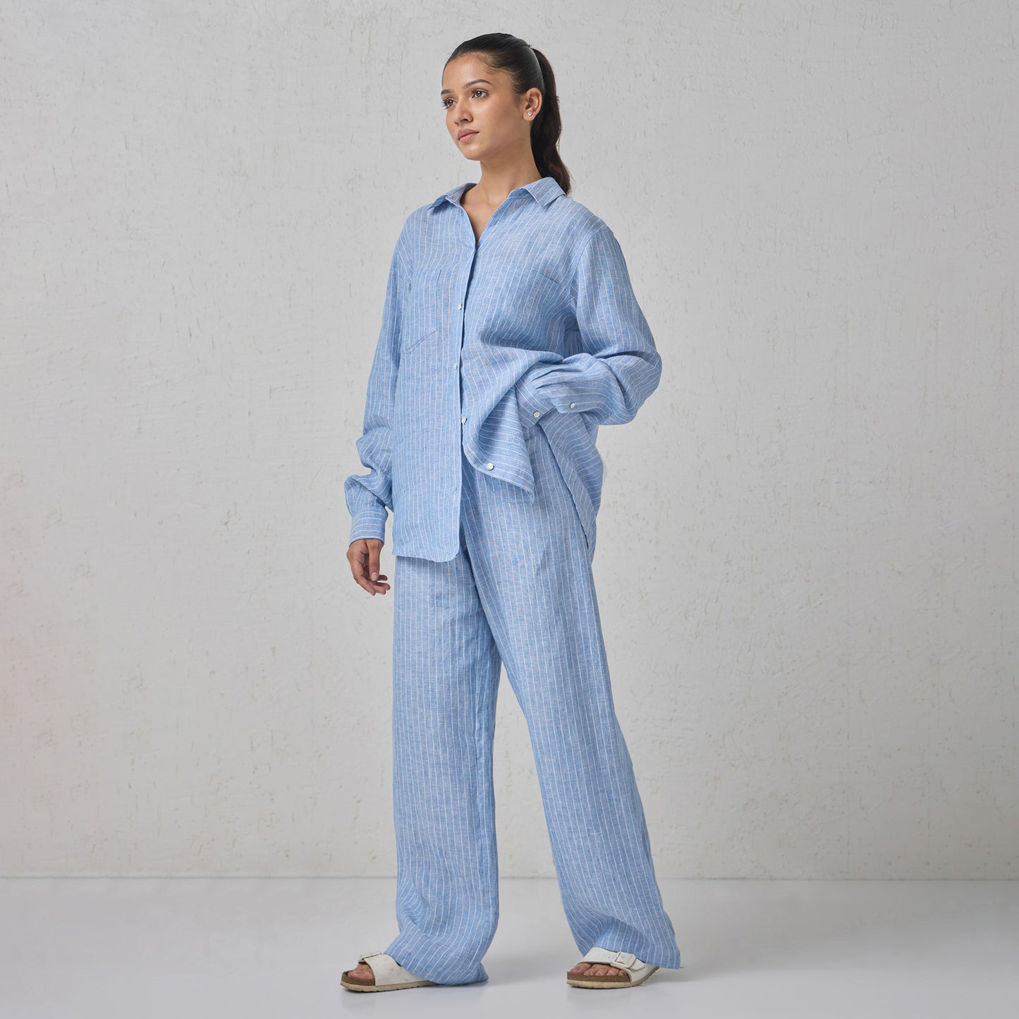 The Boyfriend Linen Co-Ord Set Blue and White Stripe