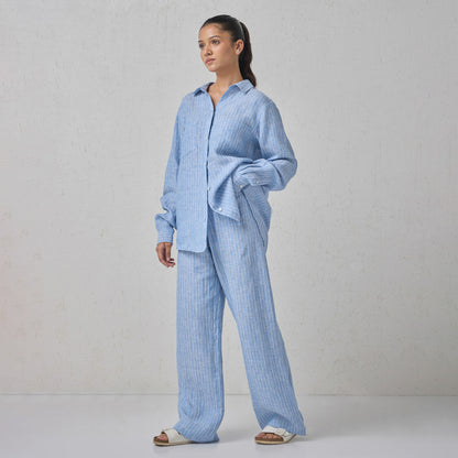 The Boyfriend Linen Co-Ord Set Blue and White Stripe