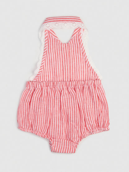 The Halter Romper Red & White Stripe