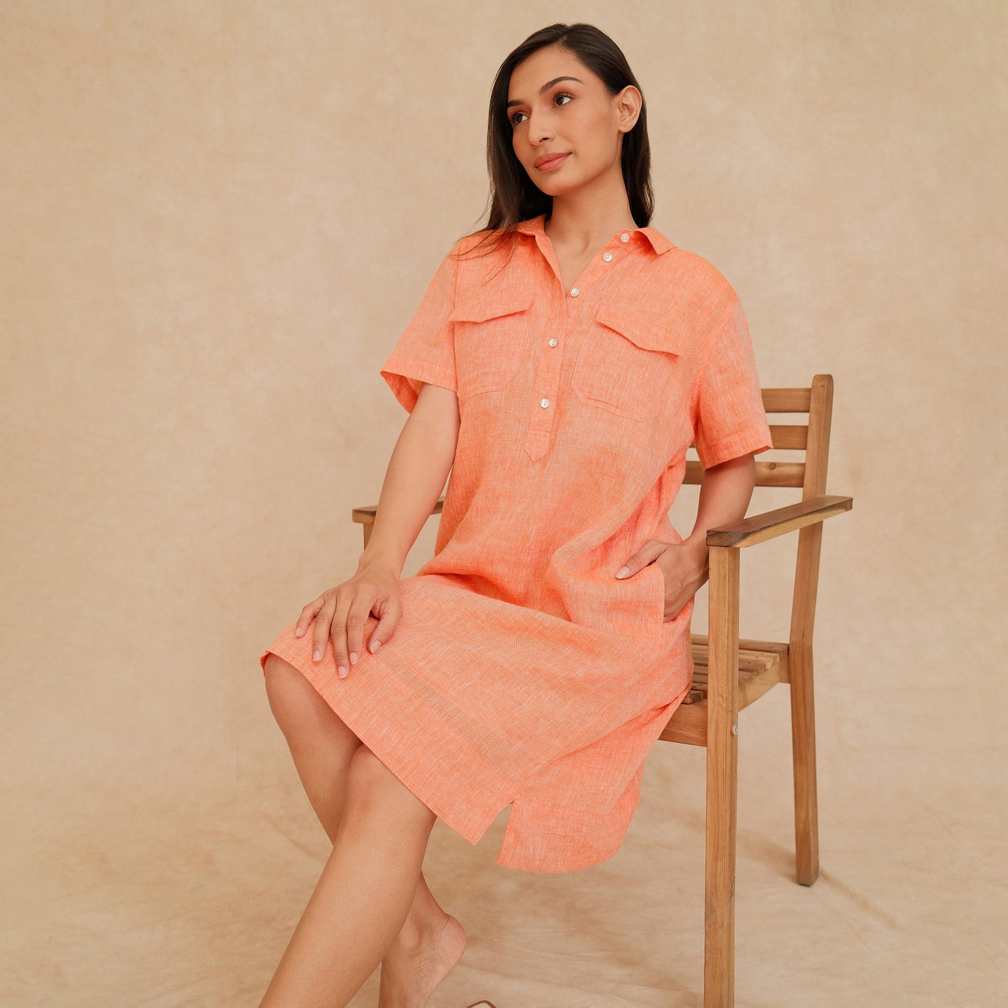 The Linen Shirt Dress Orange