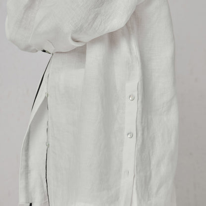 The Signature Contrast Stitch Linen Shirt - White (Long Sleeves)