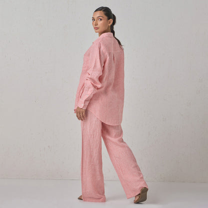 The Boyfriend Linen Shirt Red & White