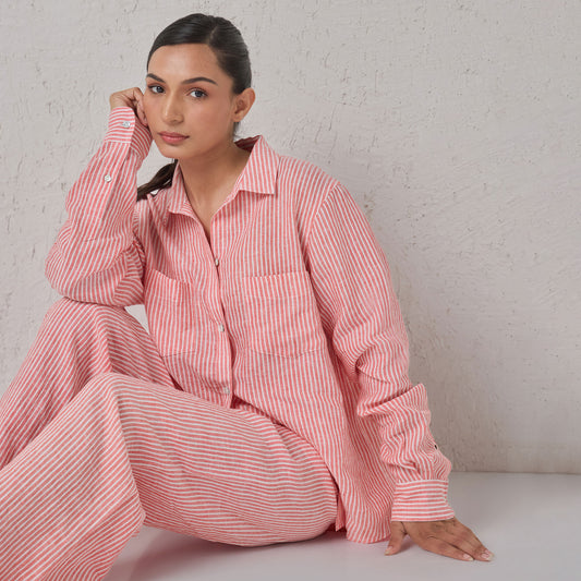 The Boyfriend Linen Shirt Red & White