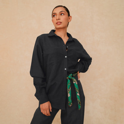 The Boyfriend Linen Shirt Black