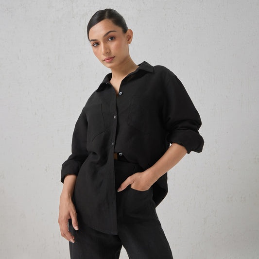 The Boyfriend Linen Shirt Black