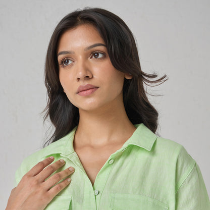 The Linen Shirt Dress Green