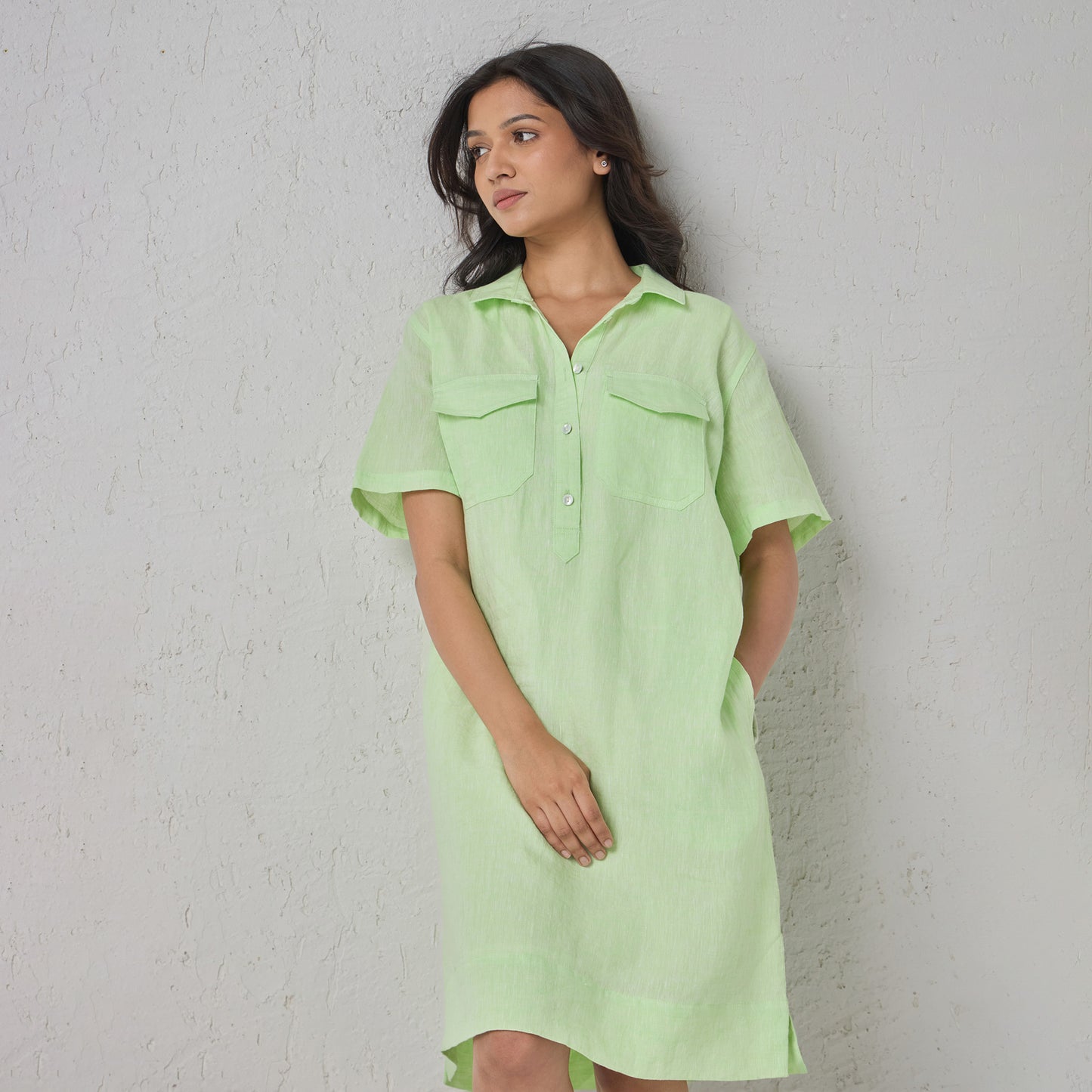 The Linen Shirt Dress Green