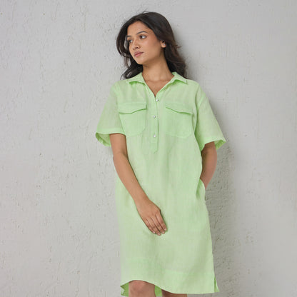 The Linen Shirt Dress Green