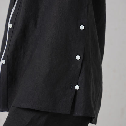 The Signature Contrast Stitch Linen Shirt- Black (Long Sleeves)