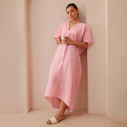 The Stripe Linen Kaftaan Dress Red & White