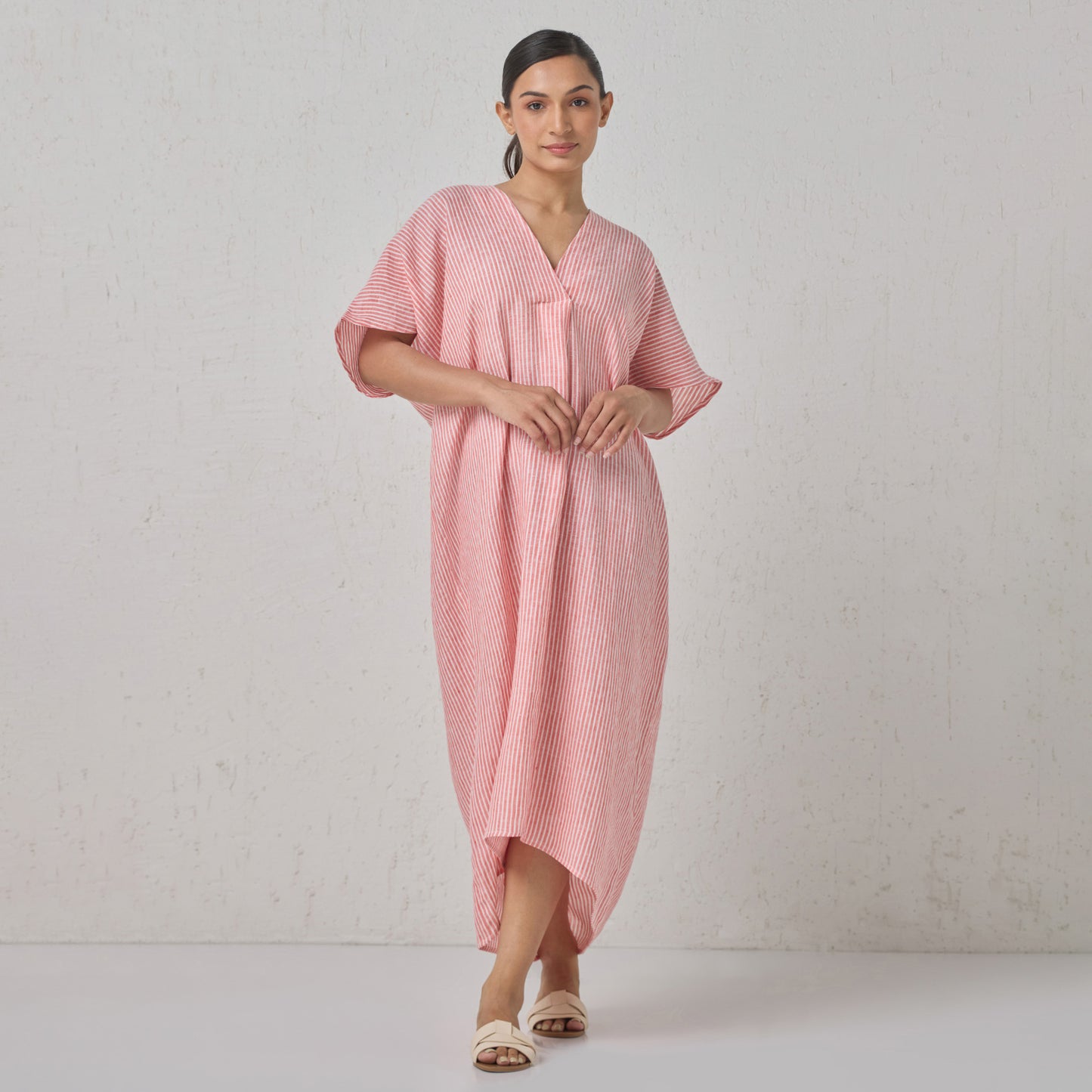 The Stripe Linen Kaftaan Dress Red & White