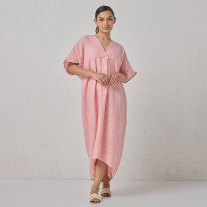 The Stripe Linen Kaftaan Dress Red & White