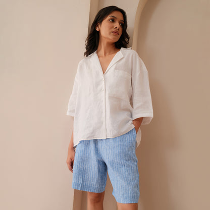The Classic Tailored Linen Bermuda Shorts Blue & White Stripe