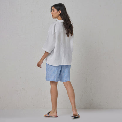 The Classic Tailored Linen Bermuda Shorts Blue & White Stripe