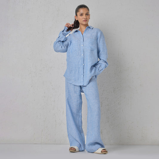 The Boyfriend Linen Shirt Blue & White
