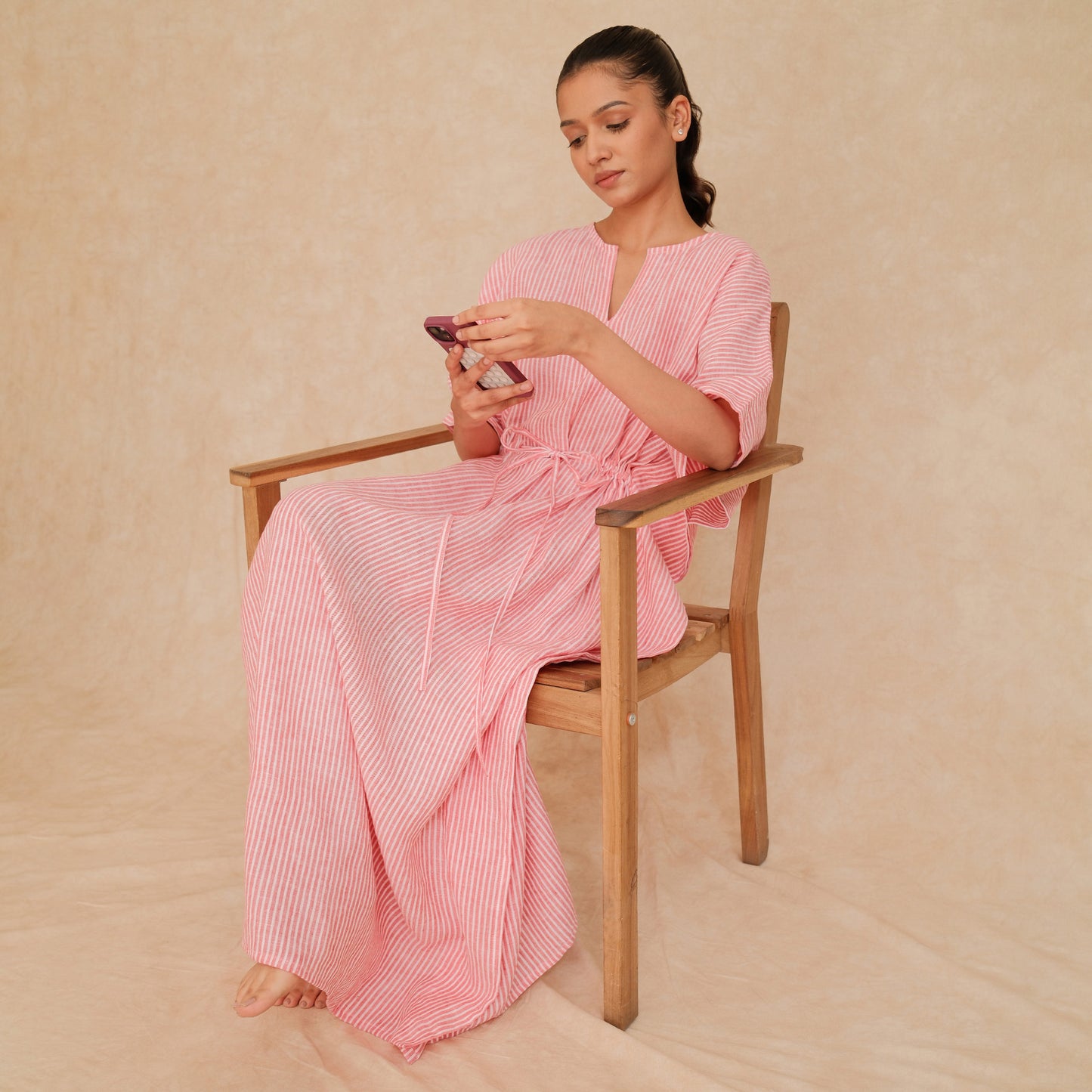 The Stripe Linen Kaftaan Red & White