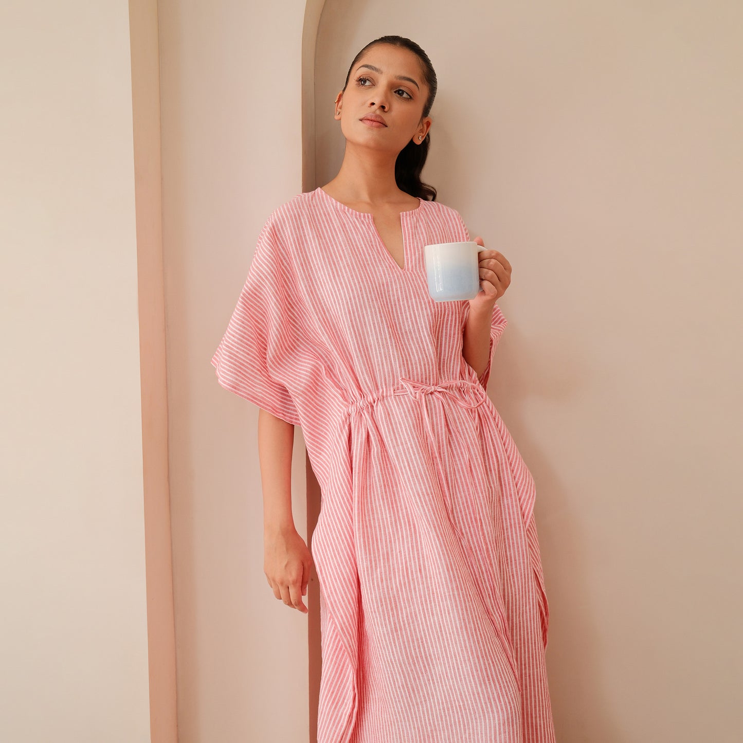 The Stripe Linen Kaftaan Red & White