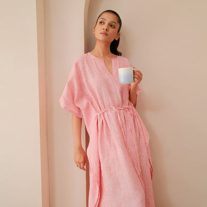 The Stripe Linen Kaftaan Red & White