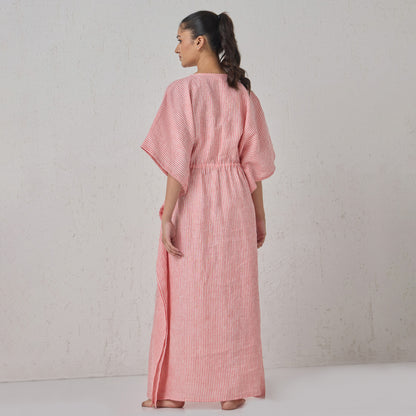 The Stripe Linen Kaftaan Red & White