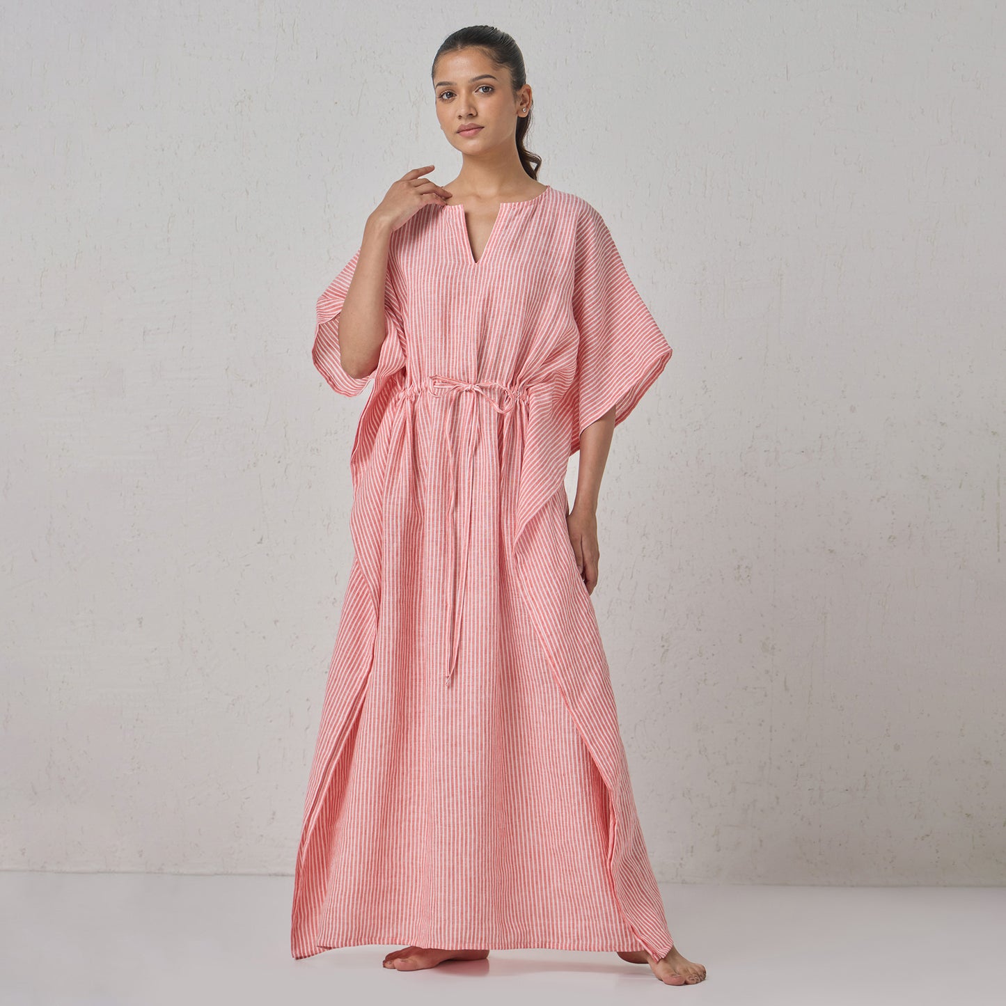 The Stripe Linen Kaftaan Red & White