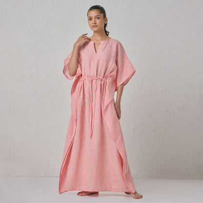 The Stripe Linen Kaftaan Red & White