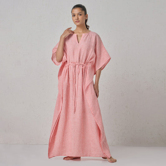 The Stripe Linen Kaftaan Red & White