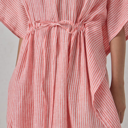 The Stripe Linen Kaftaan Red & White