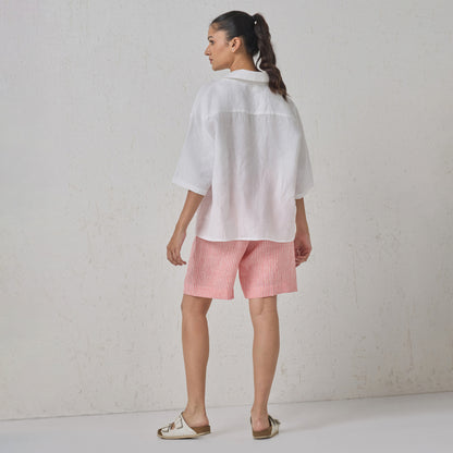 The Classic Tailored Linen Bermuda Shorts Red & White Stripe