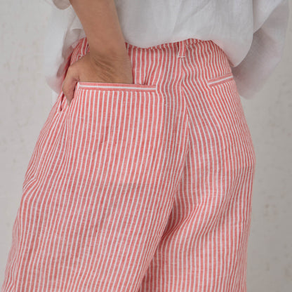 The Classic Tailored Linen Bermuda Shorts Red & White Stripe