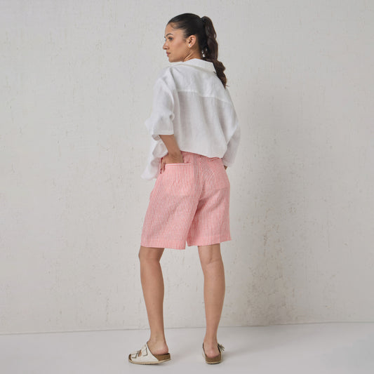 The Classic Tailored Linen Bermuda Shorts Red & White Stripe