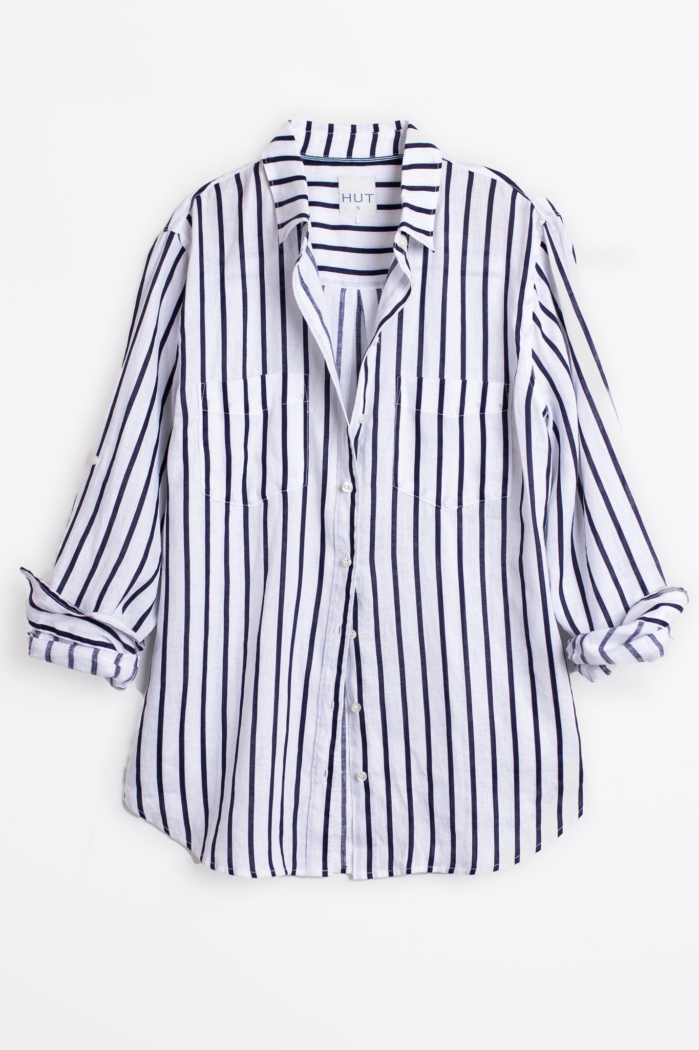 Navy and White Stripe Boyfriend Linen Shirt