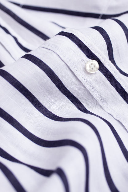 Navy and White Stripe Boyfriend Linen Shirt
