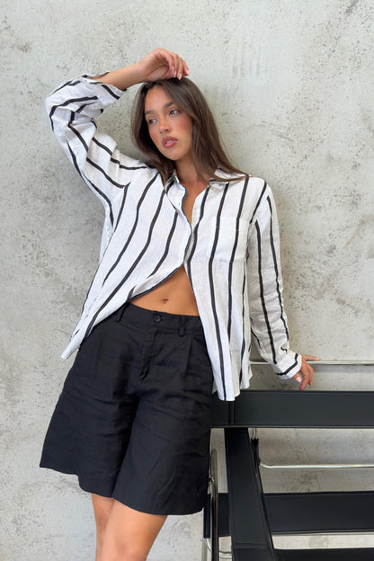 City Nights Stripe Boyfriend Linen Shirt