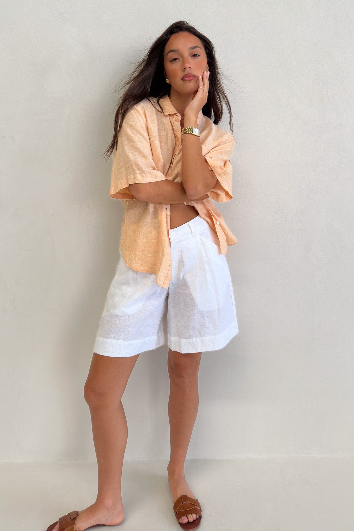 Clay Short Sleeve Boyfriend Linen Shirt
