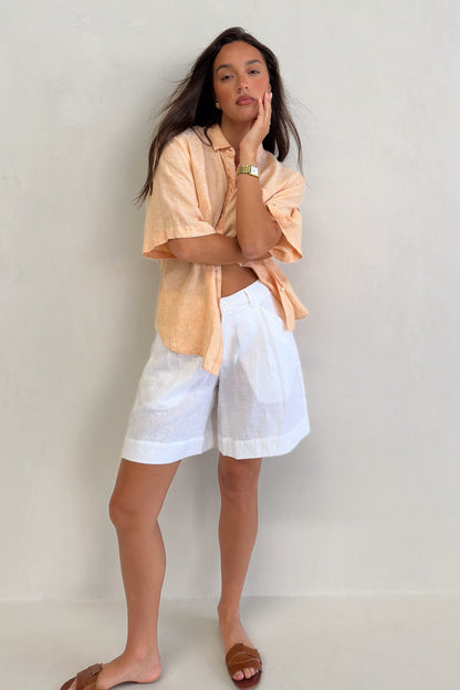 Clay Short Sleeve Boyfriend Linen Shirt