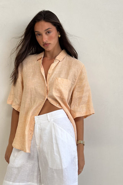 Clay Short Sleeve Boyfriend Linen Shirt