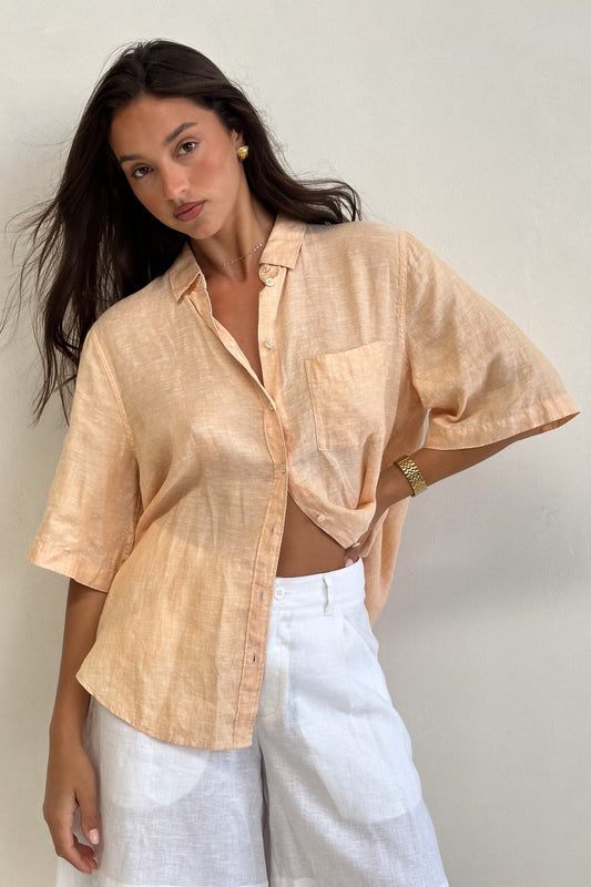 Clay Short Sleeve Boyfriend Linen Shirt