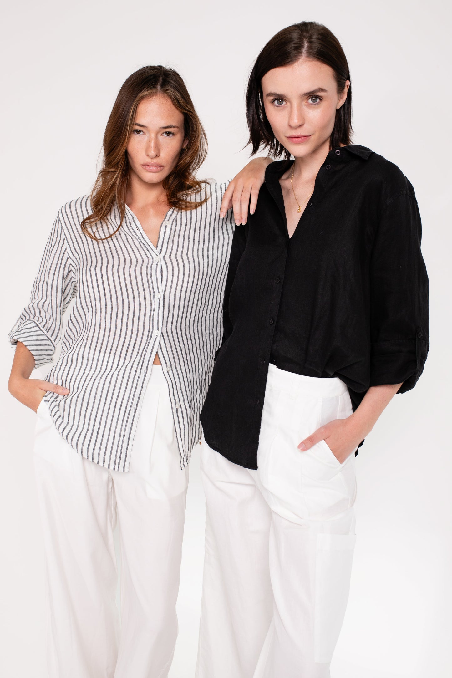 Black Yarn Dye Stripe Boyfriend Linen Shirt
