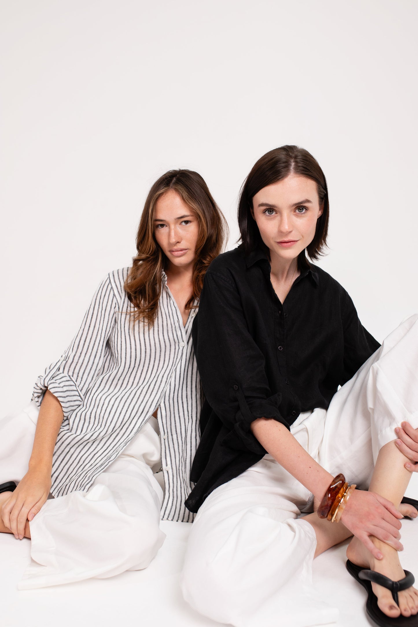 Black Yarn Dye Stripe Boyfriend Linen Shirt