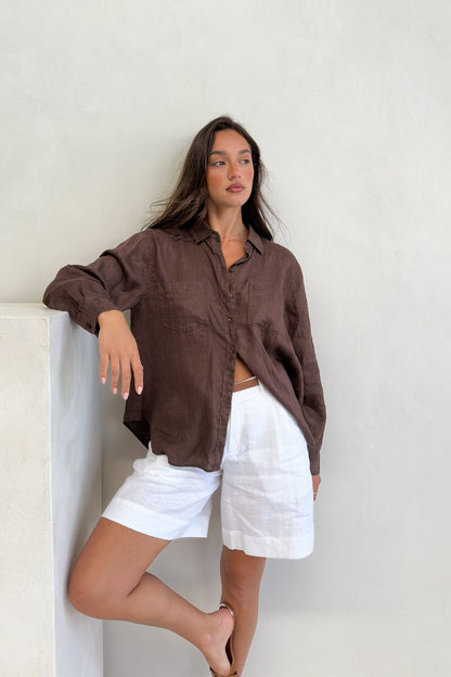 Chocolate Martini Boyfriend Linen Shirt - Linen & More Collective