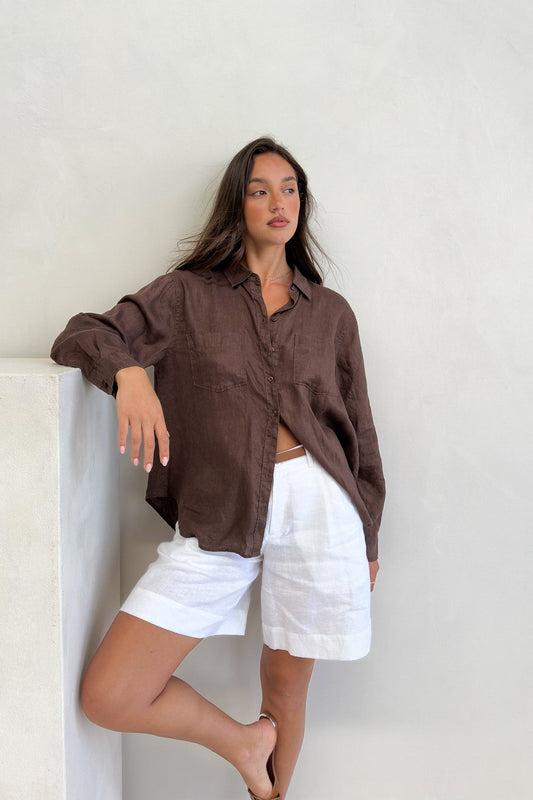 Chocolate Martini Boyfriend Linen Shirt - Linen & More Collective