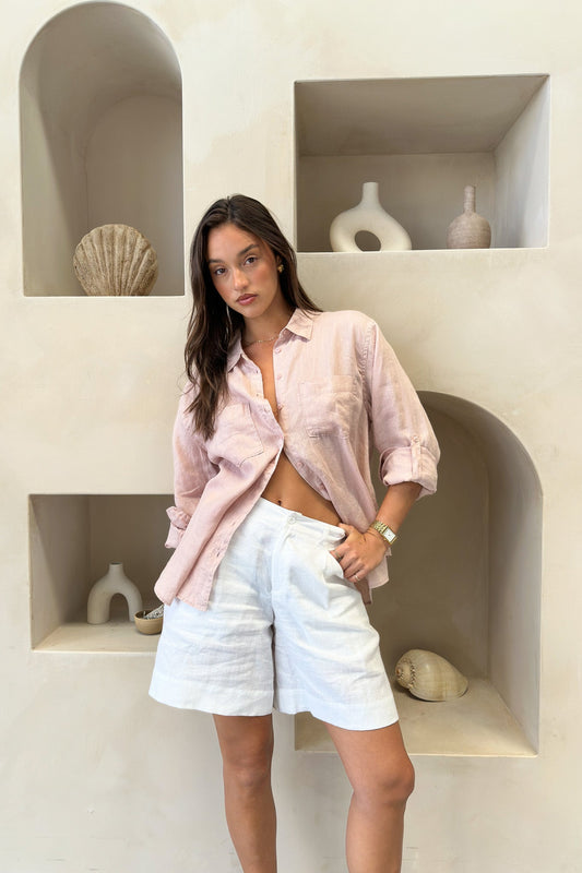 Blush Boyfriend Linen Shirt - Linen & More Collective