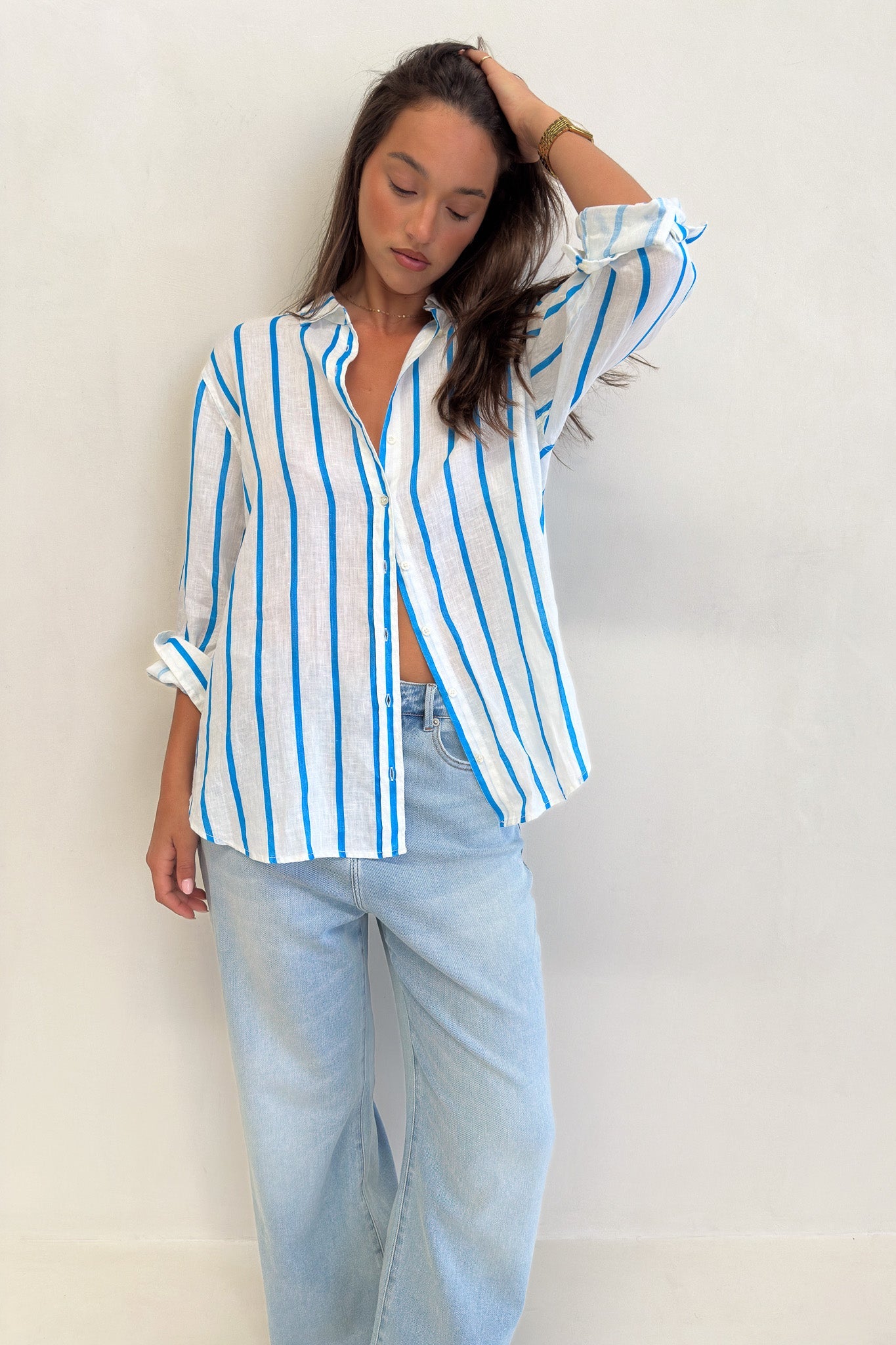 Miami Stripe Boyfriend Linen Shirt
