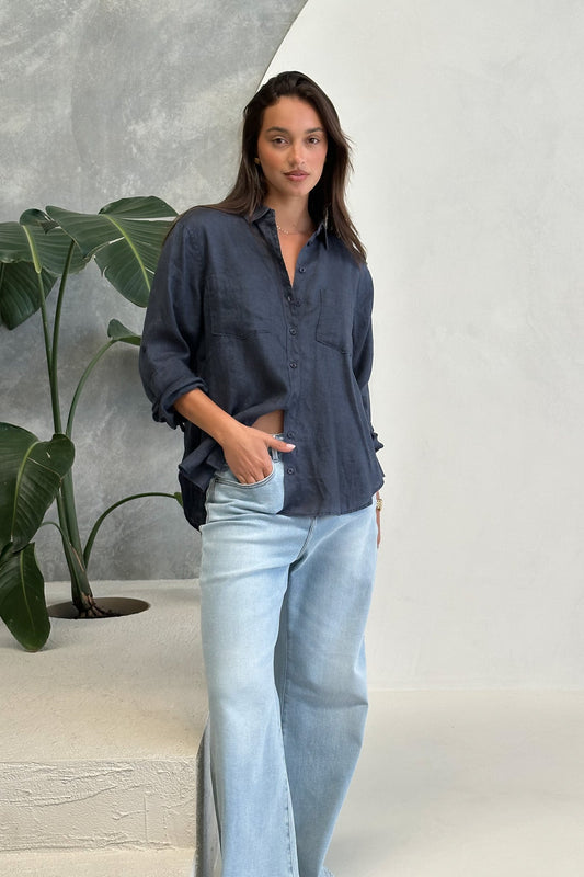 Storm Cloud Boyfriend Linen Shirt - Linen & More Collective