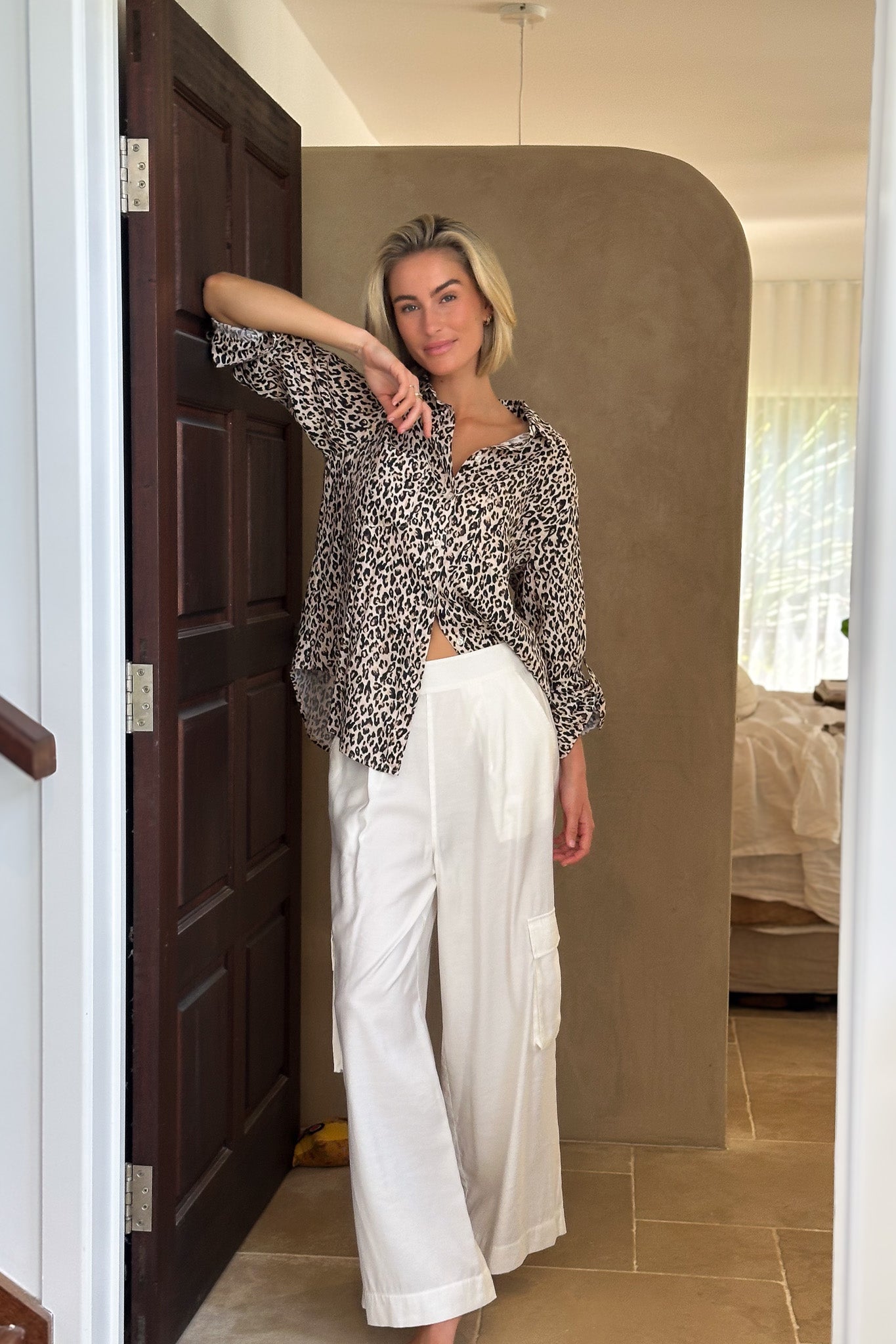 Leopard Boyfriend Linen Shirt