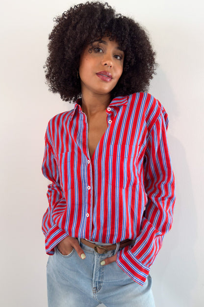 Montego Stripe Boyfriend Linen Shirt