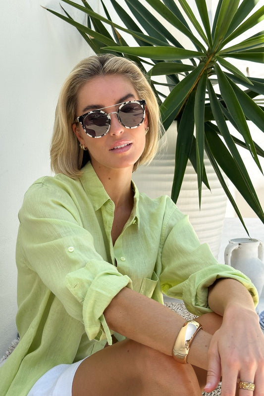 Shadow Lime Boyfriend Linen Shirt