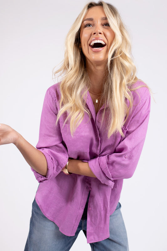 Lilac Boyfriend Linen Shirt