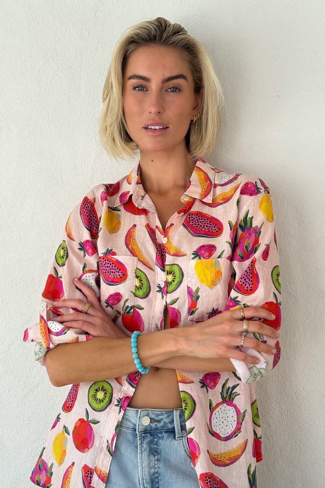 Fruit Bowl Fling Boyfriend Linen Shirt