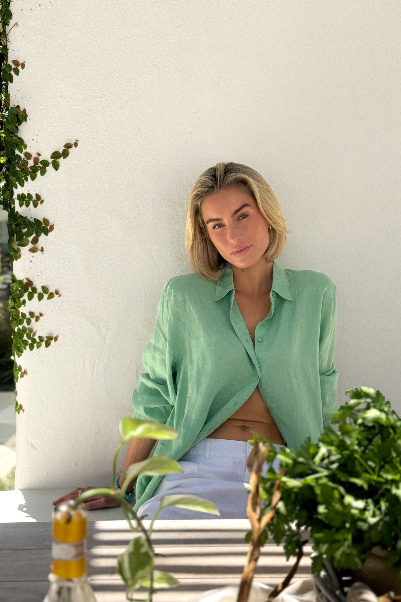 Avocado Boyfriend Linen Shirt